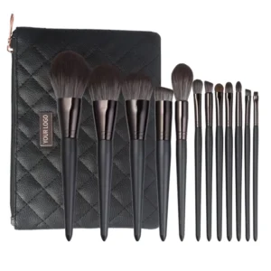 Cosmetic Manufacture Professional Black Makeup Brush Set 12pcs Luxury High Quality Face Use Custom Logo and Private Label