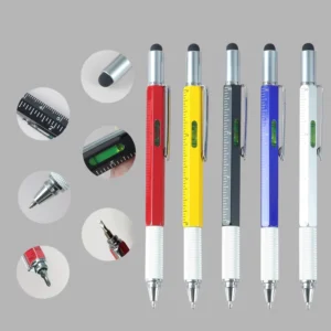 Creative 6 in 1 Metal Multitool Tech Pen Business Logo Pen with Ruler Level Gauge Screwdrivers Gift for Professionals