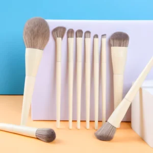 Custom 10 Piece Vegan Wood Makeup Brush Kit Long Handle Blending Brushes with Concealer and Shaving Brush Features