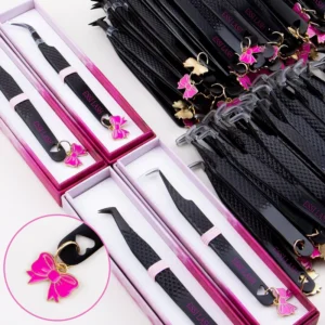Custom 45 90 Degree Stainless Steel Volume Eyelash Extensions Tweezers With Pendant Fiber Tweezers