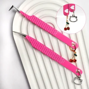 Custom 45 90 Degree Volume Lash Tweezers with Pendant Fiber Tweezers with Charms Lash Extension Tweezers