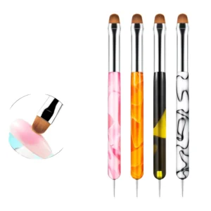 Custom Double Head Dotting #10 #12 #14 #16 Horn Handle Synthetic Hair French Nail Art Brush Crimped for Professional Use
