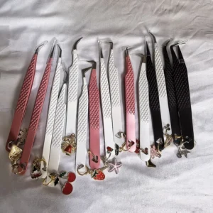 Custom Eyelash Extension Tweezers with Fiber Tip and Charm Grip for Lash Extensions 45 90 Degree Angles