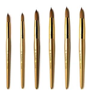 Custom LOGO Kolinsky Hair Matte Gold Metal Handle Round Head Oval Head Acrylic Manicure Nail Brush