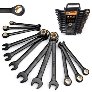 Custom Logo 12pcs Black Ratchet Wrench Set Metric Electrophoretic Coating CRV Fixed Head Ratchet Wrench