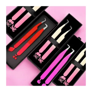 Custom Logo Diamond Tweezers Volume Fiber Tip Private Label Stainless Steel Isolation Tweezer Green Eyelash Extension Tweezers