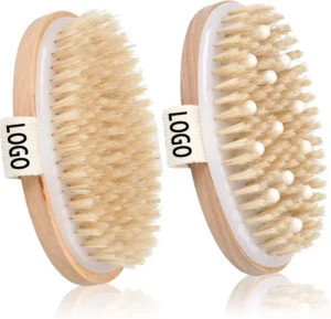Custom Logo Dry Brushing Body Natural Soft Bristle Exfoliating Brush with Massage Nodes Lymphatic Drainage Exfoliating Scrub