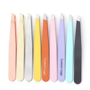 Custom Logo Low MOQ Stainless Steel Hair Removal Eyebrow Tweezers Private Label Slanted Brow Tweezers Lash Tweezer