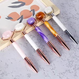 Custom Logo Multi-function Resin Skin Care Jade Facial Roller Massage Ball Pen Woman Gifts Colorful Face Jade Roller Pen