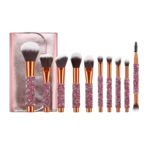 Custom Logo Professional 10pcs Diamonds Handle Personalized Makeup Brushes Set with Bag