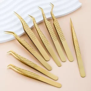 Custom Logo Stainless Steel Eyelash Extension Fiber Tip Tweezers Anti Static Durable Lash Tool