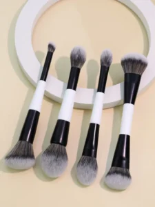 Customize Logo 4 Double Ended Foundation Powder Blush Highlighter Contouring Makeup Brushes Wood Handle Nylon Bristles