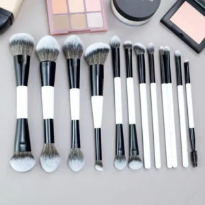 Customize Logo F Series Black and White Double headed Nylon Makeup Brush Set for Foundation Blush Powder & Eye Use