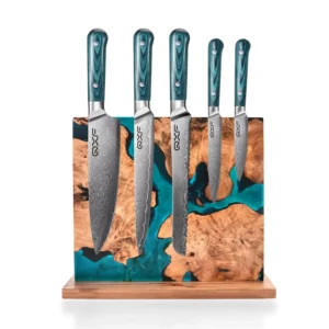 Customized 6 Pcs Professional Kitchen Knives Pakka Wood Japanese Chef Knife Set Damascus Knife Set With Magnetic Resin Stand