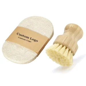 Customized Biodegradable Sponges Eco Loofah Sponges Compostable Zero Waste Bamboo Dish Brush Natural Bristles Sets for Kitchen