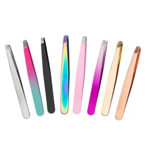 Customized Logo Stainless Steel Anti static Slanted Eyelashes Applicators Eyebrow Tweezers