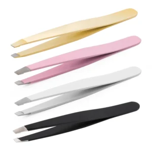 Customized Rose Gold Stainless Steel Eyebrow Tweezers Slanted Tip Face Hair Removal Beauty Makeup Tool