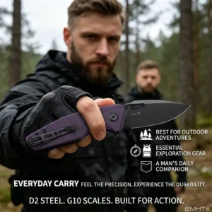 D2 Folding Blade Knife with Purple Black Green Handle G10 Material for Camping Hunting & Survival OEM Customizable