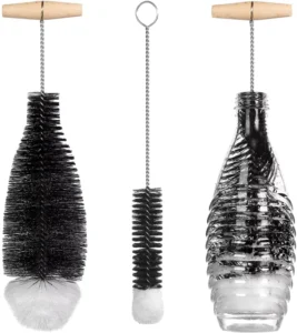 DS1340 Wooden Handle Bottle Cleaner Bubble Sparkling Soda Water Bottle Brush Baby Nylon Bristle Bottle Cup Cleaning Brush Set