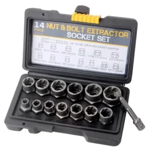Damaged Screw Extractor 14 Piece Broken Bolt and Nut Remover Set Automotive Tool Kit With Sturdy Storage Case