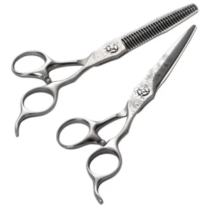 Damascus Barber Scissors Set 6inch JP440C Hairdressing Shears Salon Hair Thinning Flat Scissors