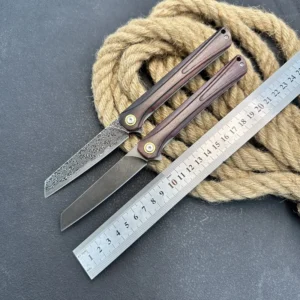 Damascus Steel D2 Blade Folding Knife Rosewood Handle DIY Outdoor Camping Knife with 3-Year Warranty Customized OEM