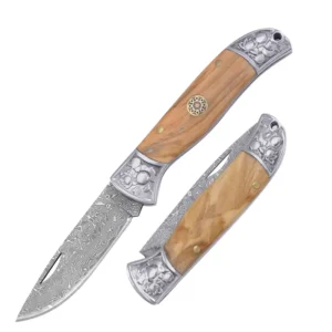 Damascus Steel Multifunctional Tactical Folding Knife High Hardness Sharp Portable Outdoor Camping Survival Hunting Wood Handle