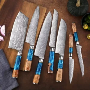 Damascus VG10 Stainless Steel Kitchen Knife Combination Set Seven-Piece Multi-Purpose Slicing Knife Set