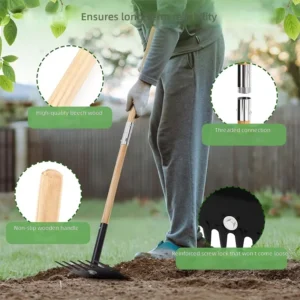 Detachable Wooden Carbon Steel Rake Multi functional Garden Rake Weeding Tool Weeding Hoe