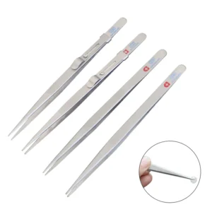 Diamond Stone Gem and Jewelry Tweezers Stainless Steel Slide Locking Serrated Fine Pointed Tip Tweezers with Gem Slot