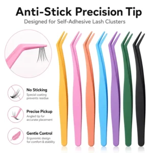 Diy Lash Tweezers Stainless Steel Glue Resistant Non-stick Coating Perfect Grip Rounded Tips Eyelash Cluster Tweezers