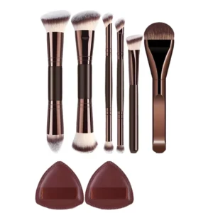 Double Ended Makeup Brush Set Synthetic Hair Metal Handle Custom Logo Private Label for Face Eye Makeup