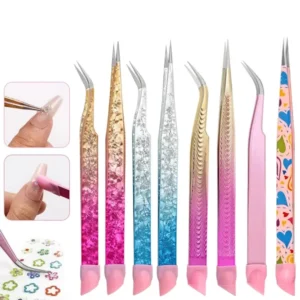 Double Ended Nail Art Tweezers with Silicone Pressing Head Nail Stickers Pick up Clip Eyelashes Extension Tweezers Makeup Tools