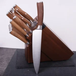 Double Forged Steel Ends and Wood Handle Kitchen Knife Scissor Steak Knife Block 14pcs Kitchen Knives Set