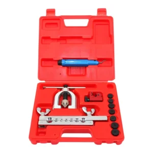 Double Single Flaring Tool Kit for Brake Line HVAC System with Tube Cutter 7 Hole Flange Reamer 45 Degrees