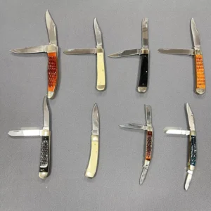 Dual Blade Folding Knife Mirror Polished Blade Utility Knife Cattle Bone Stag Handle Brass Holster Custom Engraved Trapper Knife