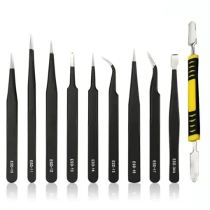 ESD Tweezer Set Anti static Stainless Steel Non Magnetic Tips for Electronics Repair Soldering Crafting Jewelry