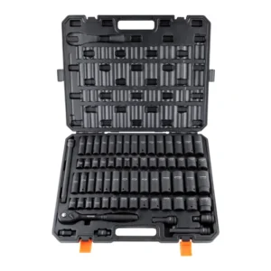 Easy to Read Size Markings Rugged Construction Hand 1/2 Drive Impact Socket Set with Bit 6 Point Cr-V Alloy Steel Auto Repair
