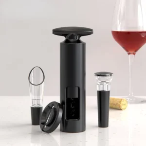Eco-Friendly Plastic T Shape Spinning Vacuum Stopper Wine Corkscrew Set with Foil Cutter