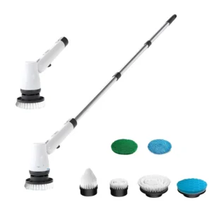 Eight One Multifunctional Eco Friendly Metal Microfiber Fabrics Handheld Long Automatic Rotating Handle Cleaning Brush