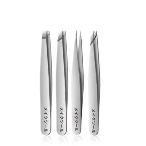 Eyebrow Tweezers Set 4 PCS Slanted Pointed Flat Trimming Eyelash Tweezers Applicator Stainless Steel