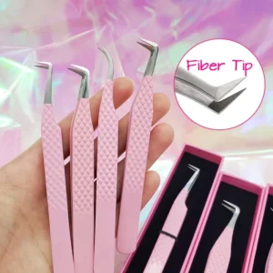 Eyelash Tweezers Isolation Private Label Slanted Volume Eyelash Tweezers Micro Fiber Tip Eyelash Extension Tweezer