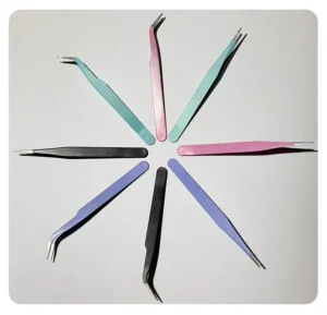 Eyelash Tweezers Pink Powder Coated Silver Tip With Silver Glitter Eyelash Extension Tweezers Sticker Clip Stationery Tool