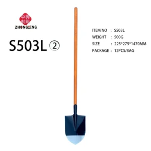Factory 50Mn Steel Agricultural Farming Tools Shovel Spade Iron Point Shovel Wooden Handle S503L Black Silver