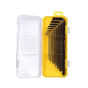 Factory China Extra-long Black Hex Keys 9-piece Set L-shaped 45#steel Plastic Case