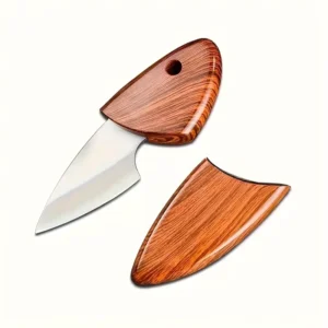 Factory Direct Sale Fish Shape Mini Pocket Knife With Wooden Handle Sheath for Kitchen and Camping