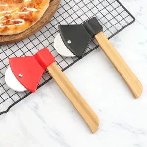 Factory Direct Supply Disposable Stainless Steel Pizza Hob Axe Bamboo Handle Creative Pizza Knife Baking Cutter