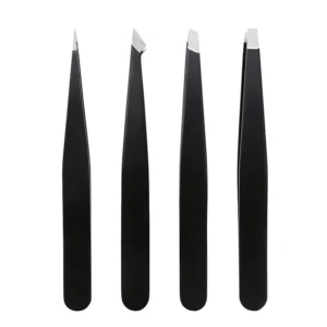 Factory Professional Stainless Steel Eyebrow Tweezers Black Eyelash Clip Makeup Tool Smooth Tips Multi Use Pulling