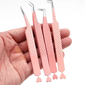 Fiber Diamond Tip Grip Heart Tweezer for Lash Extension with Charm