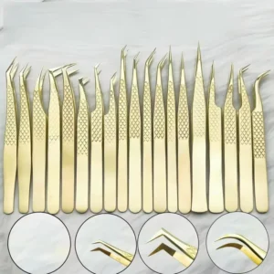 Fiber Head Golden Anti Slip Stainless Steel Anti Corrosion High Precision Professional Use False Eyelash Eyelash Tweezers